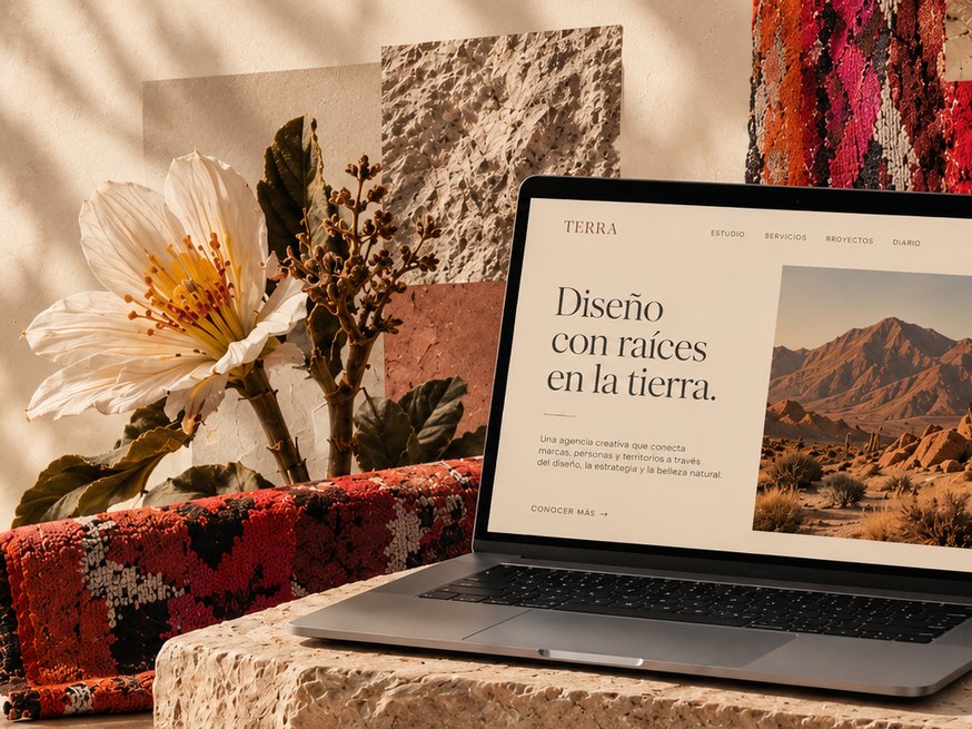 Web publicada junto a una flor del desierto